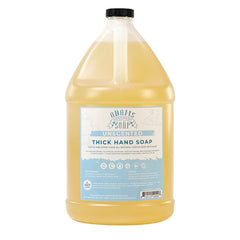 Adams Handmade Soap thick castile bottle pour demonstrates concentrated cleansing for hands.