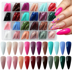 AddFavor long stiletto nails in a 24-color box for quick at-home manicures.