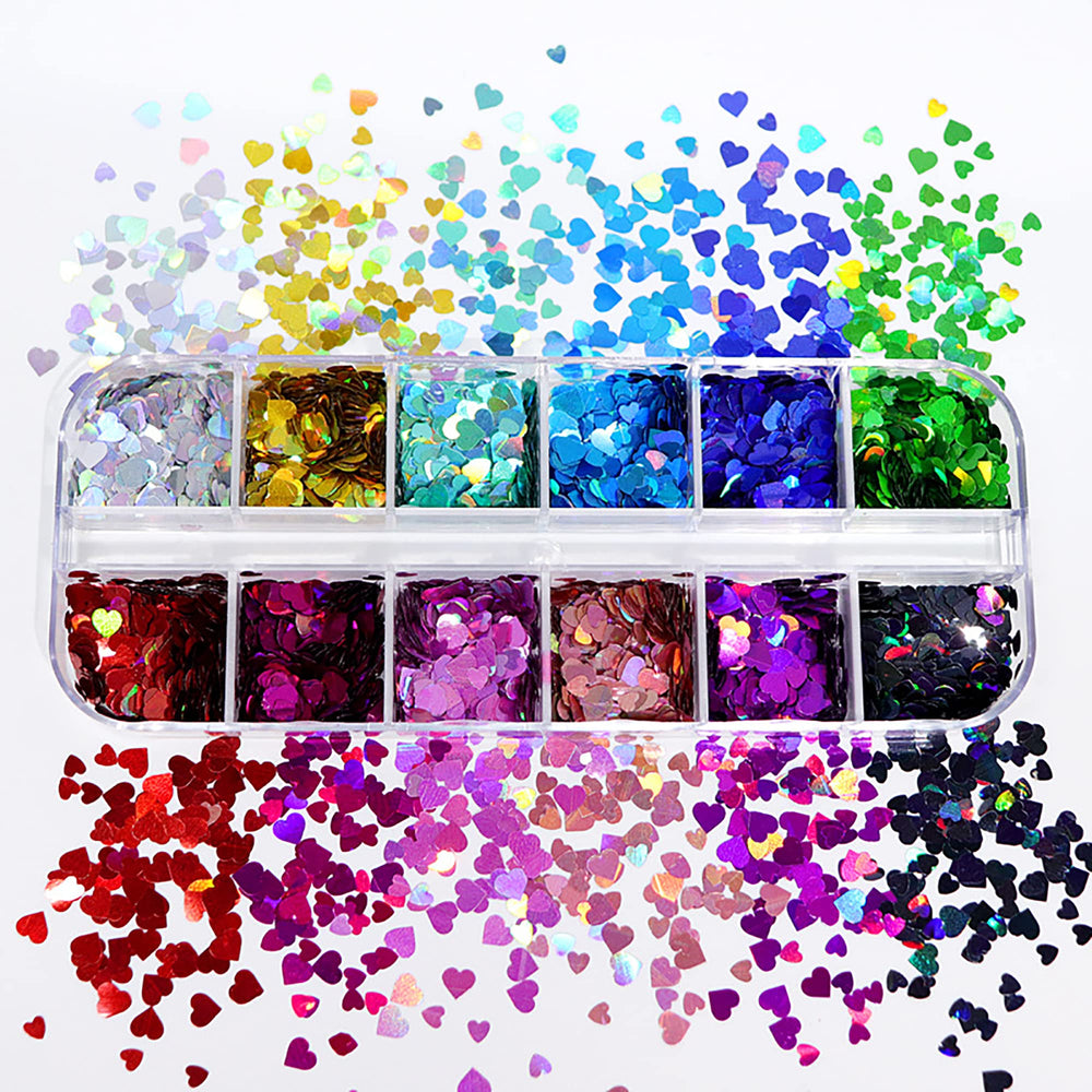 AddFavor holographic heart provides light-shifting shine for glam nails.