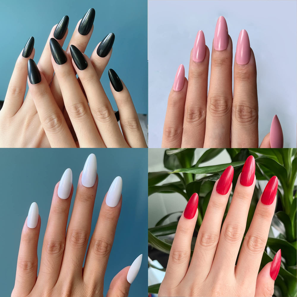 Salon-like results in minutes with full-cover almond tips.