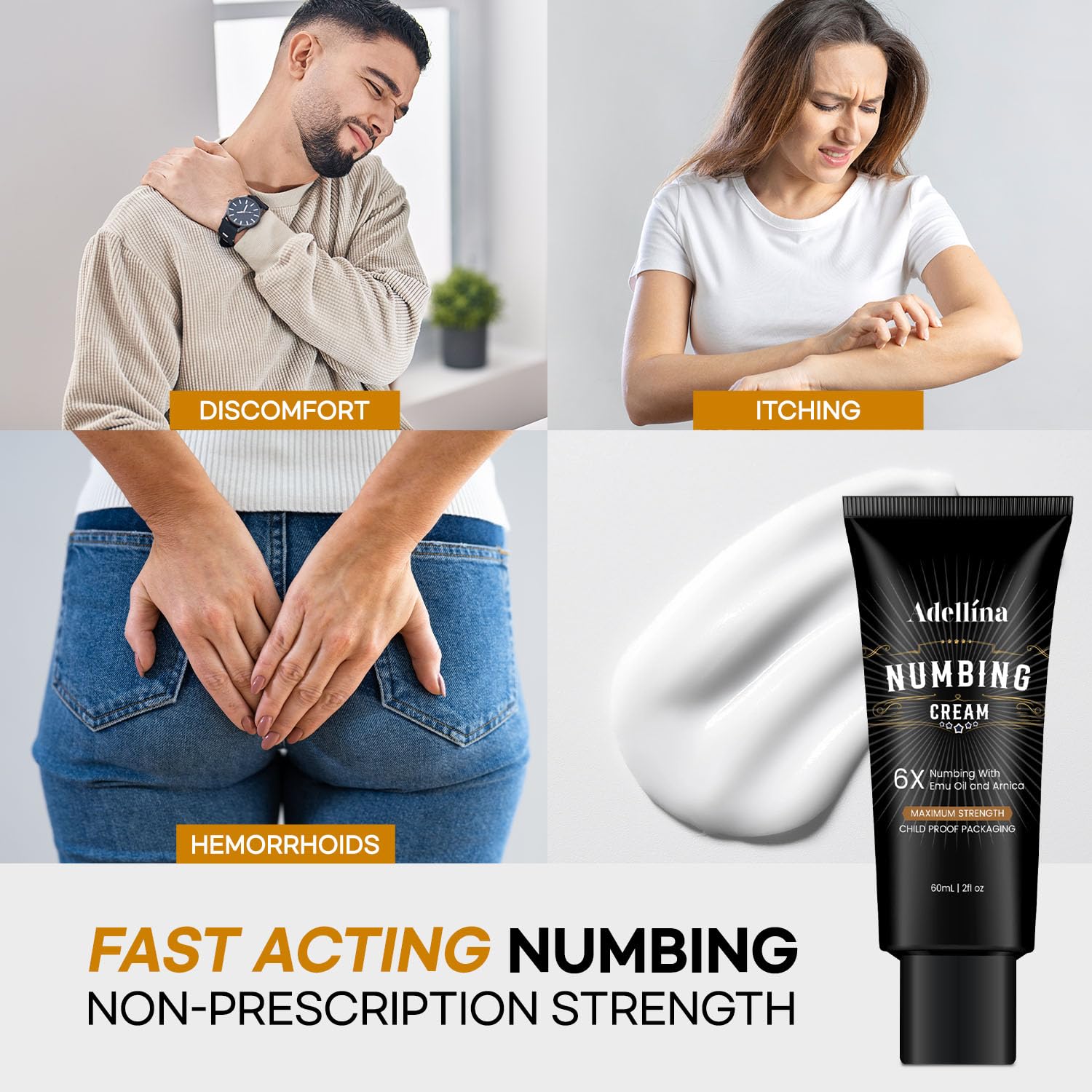 Adellina Numbing Cream texture close-up reveals a smooth, non-greasy glide.