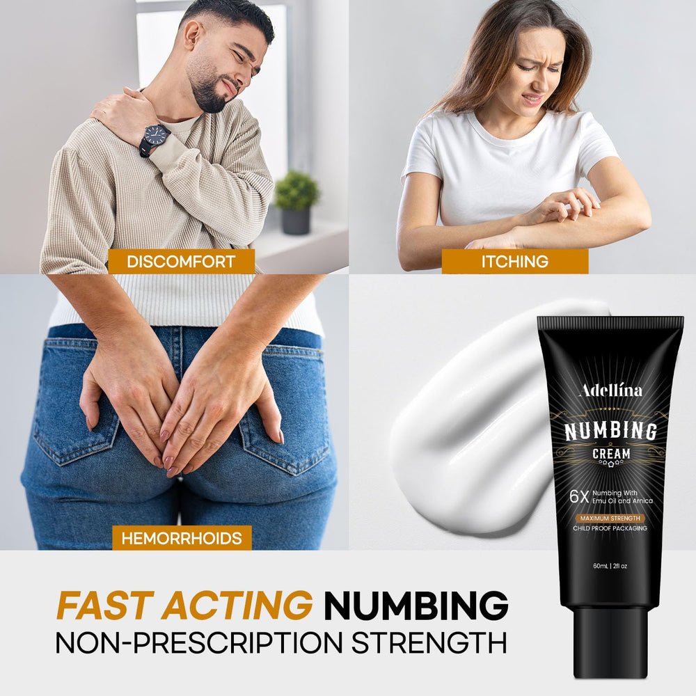 Adellina Numbing Cream texture close-up reveals a smooth, non-greasy glide.