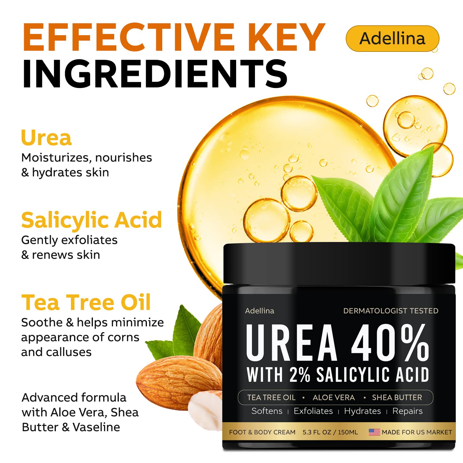 Adellina Urea Cream 40% texture close-up showing rich moisturizing formula.