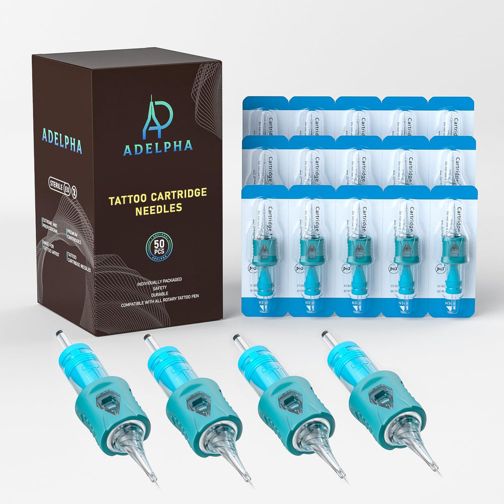 ADELPHA tattoo needles 50pc mixed RL pack for crisp lines and reliable performance