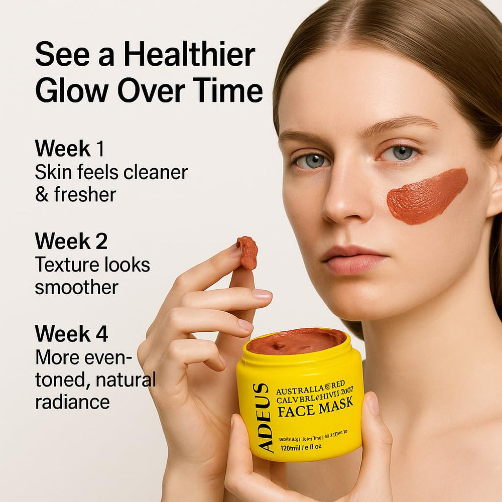 ADEUS clay mask being spread thinly across the skin.