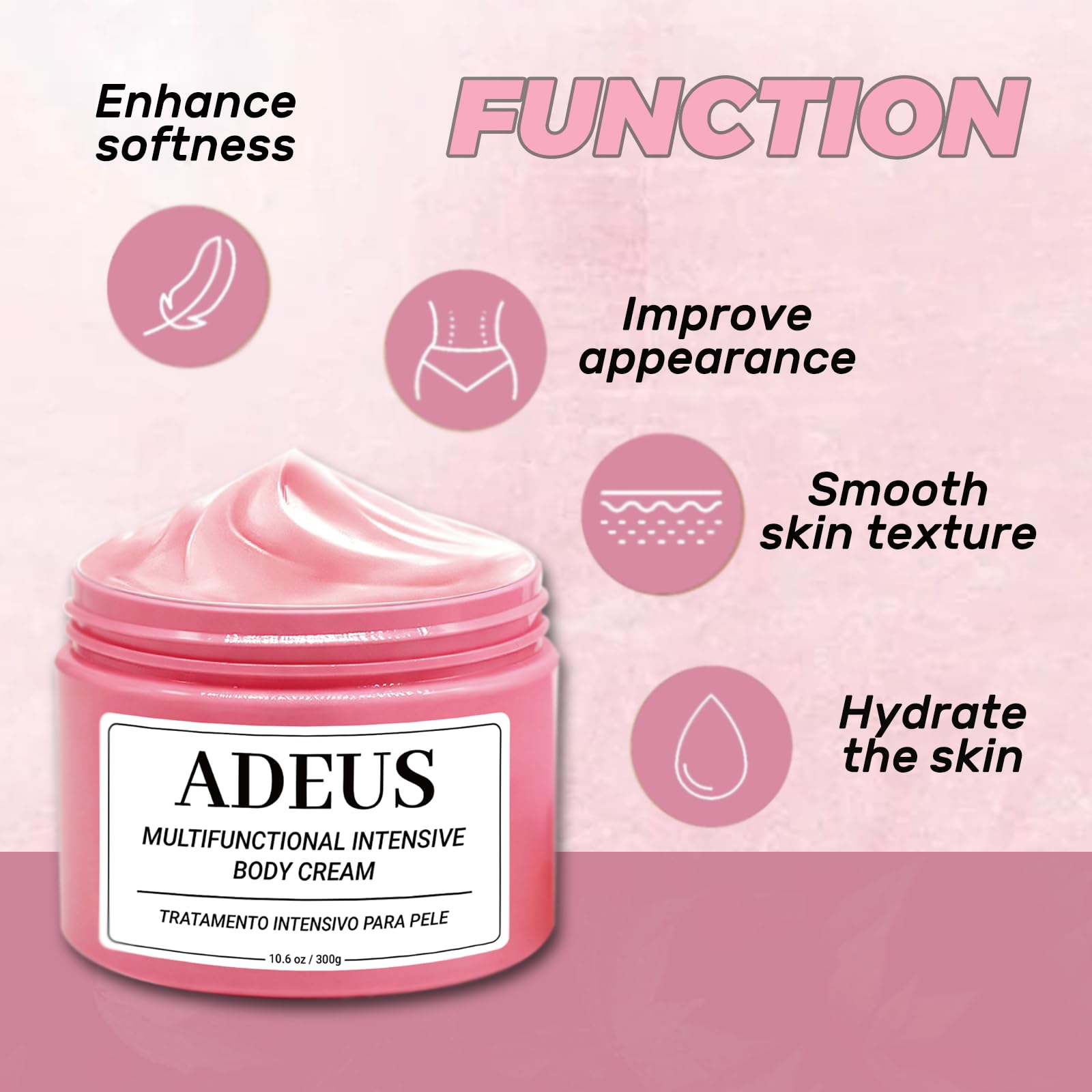 ADEUS Pink Brazilian Cream centella ingredient highlights skin-supporting formula.