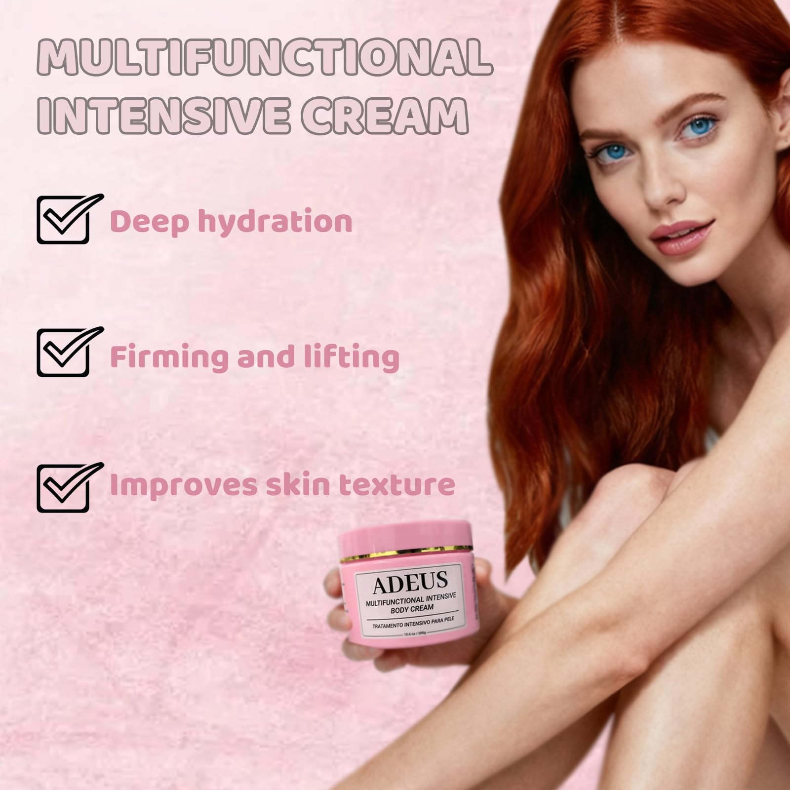 ADEUS Pink Brazilian Cream lid open for easy body application.
