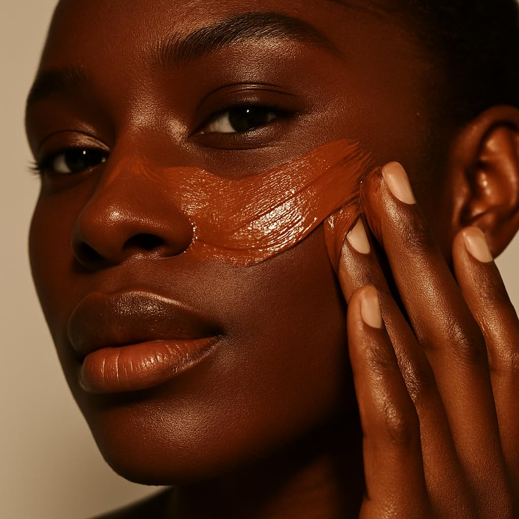 Close-up of pores appearing refined after applying the mask.