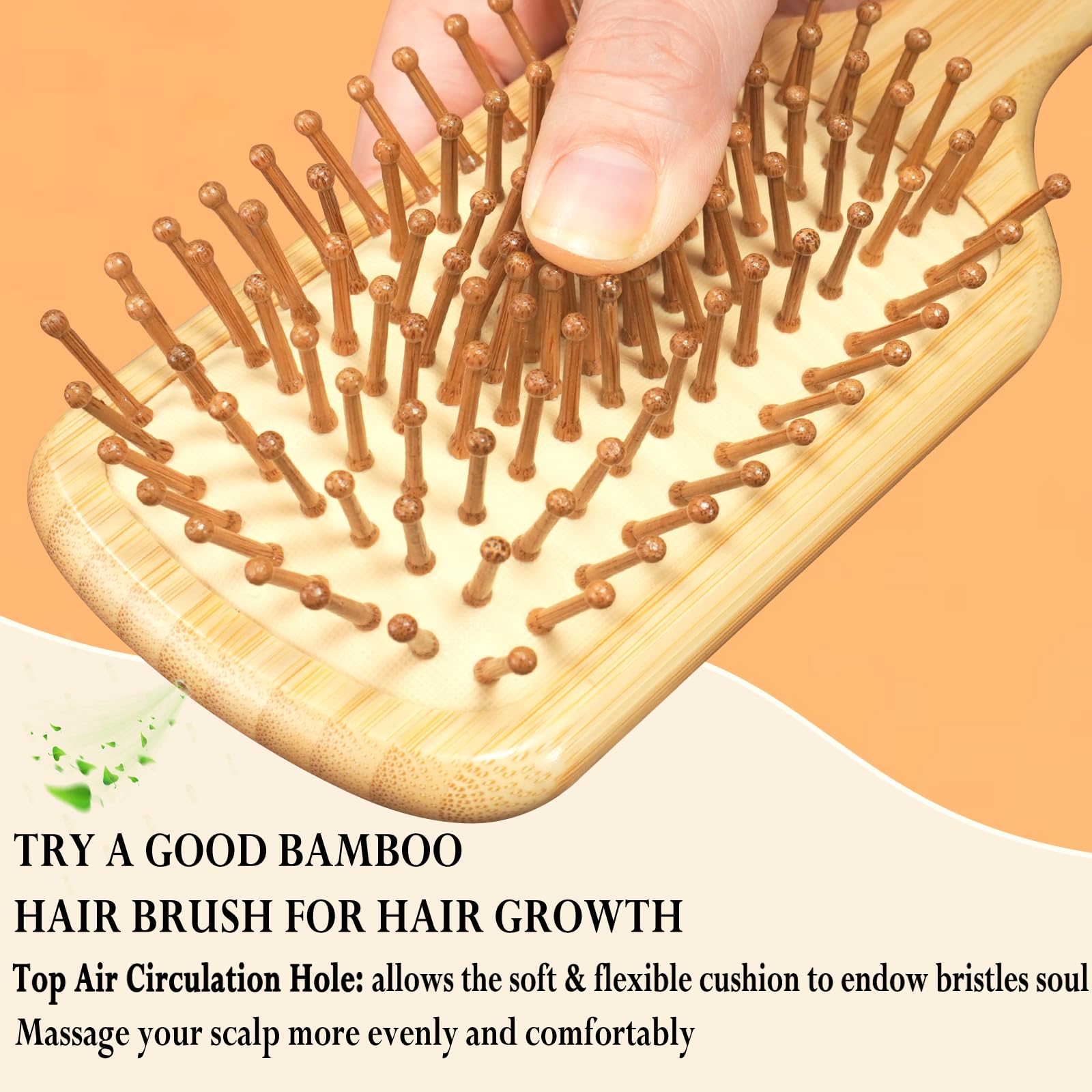 Adevwair bamboo brush ergonomic handle close-up showing comfortable grip.