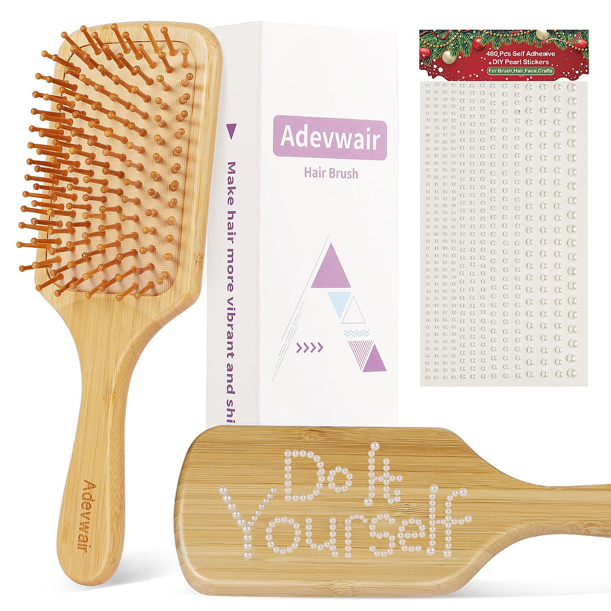 Adevwair bamboo brush full view for gentle detangling across all hair types.