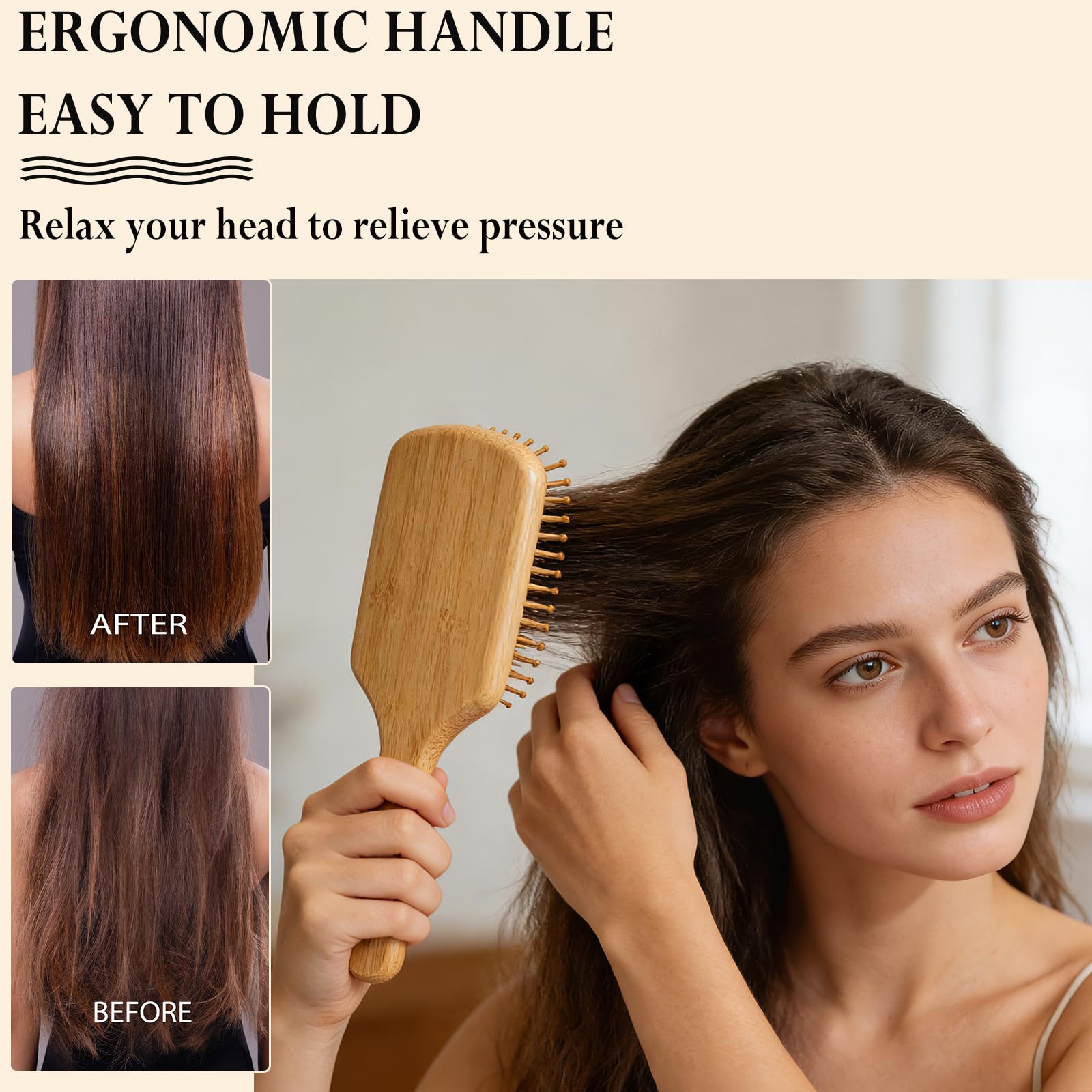 Adevwair bamboo brush massage action supports scalp comfort.