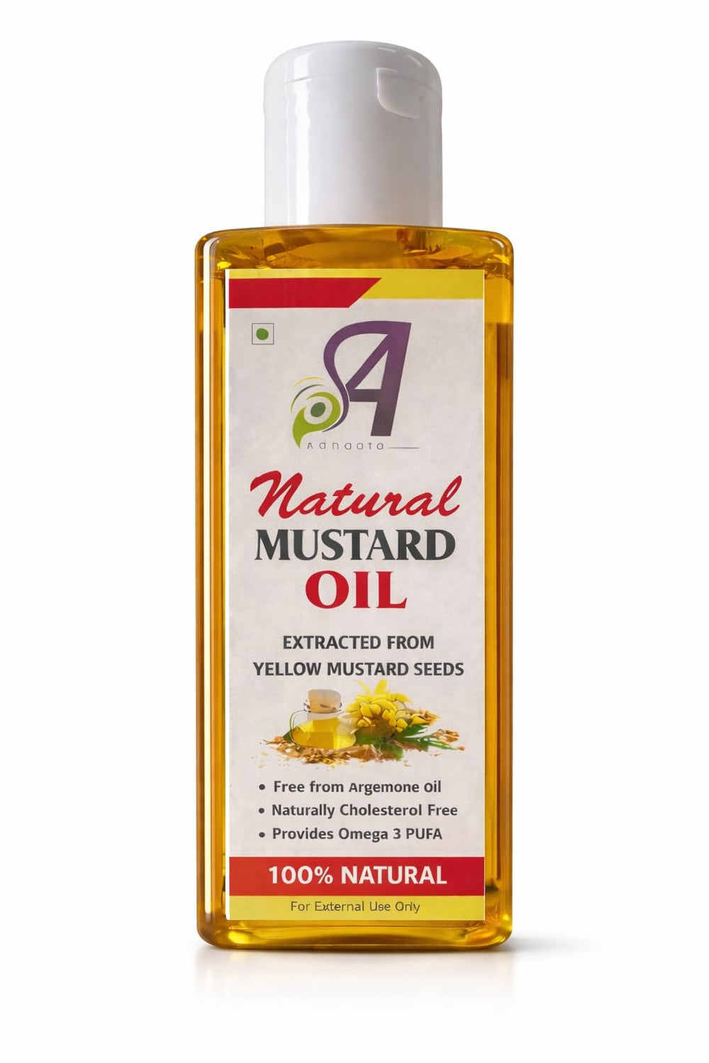 ADHAATA Yellow Mustard Oil bottle for nourishment and gentle skin care.