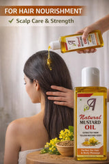 ADHAATA Yellow Mustard Oil pour showing smooth, non-sticky skin absorption.