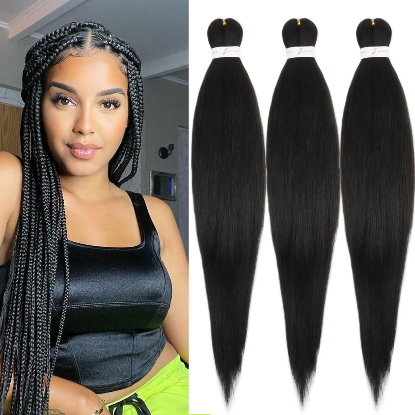 ADIASAI Braiding Hair pre-stretched 16 inch pack cover for quick, organized braiding