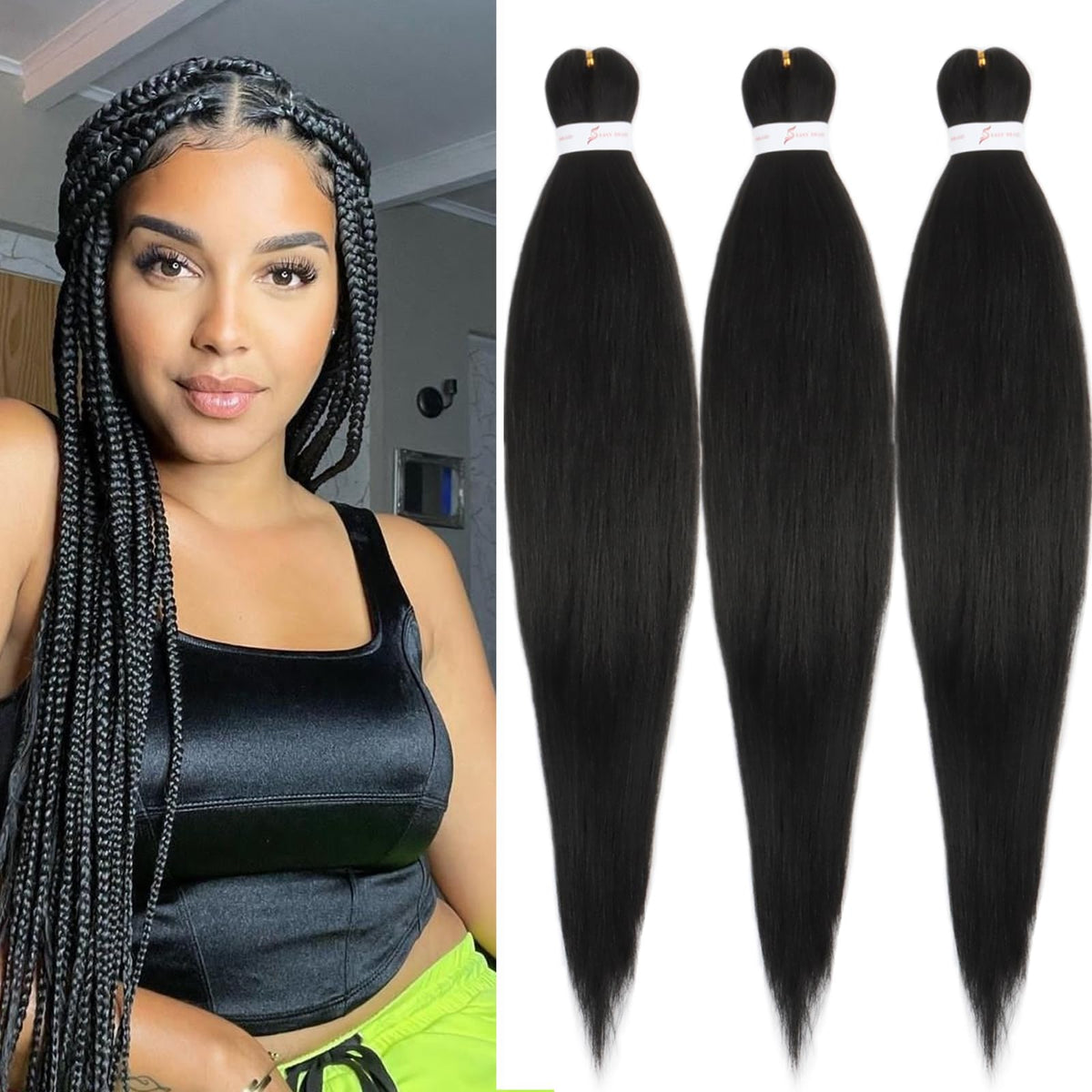 ADIASAI Braiding Hair pre-stretched 16 inch pack cover for quick, organized braiding