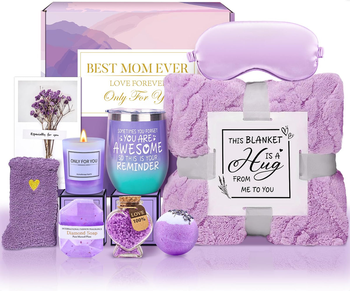 Adisher lavender spa basket for mom with a cozy, gift-ready relaxation set