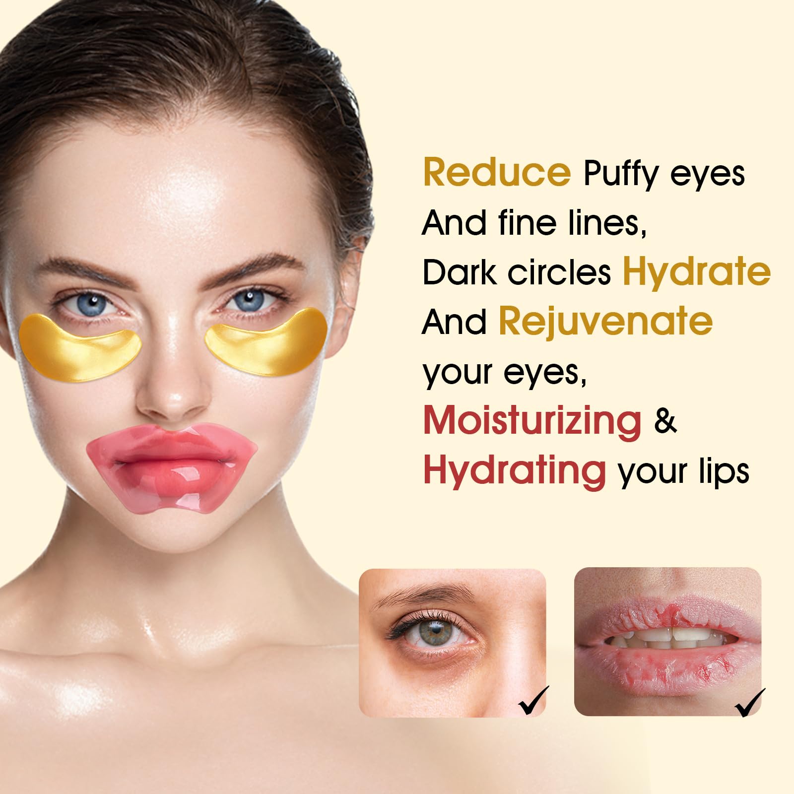 Adofect 24K gold eye masks close-up highlighting luxurious under-eye care