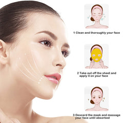 Adofect collagen crystal sheet mask on face provides refreshing moisture.