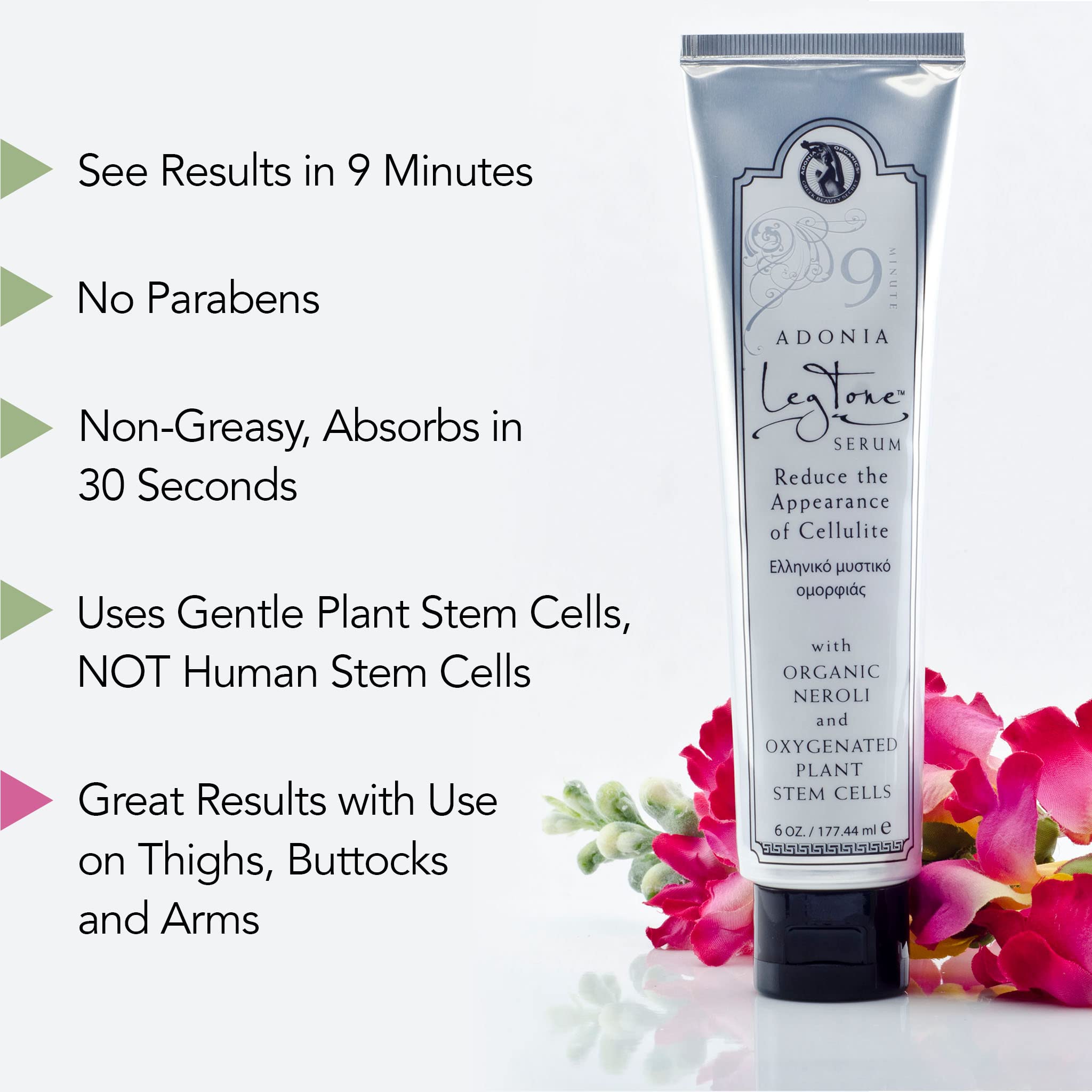Adonia Organics LegTone creamy texture close-up emphasizes light, fast-absorbing skin feel