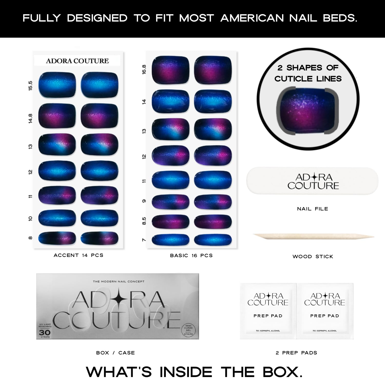 Adora Couture designs include solids, glitter, and ombre for any occasion.