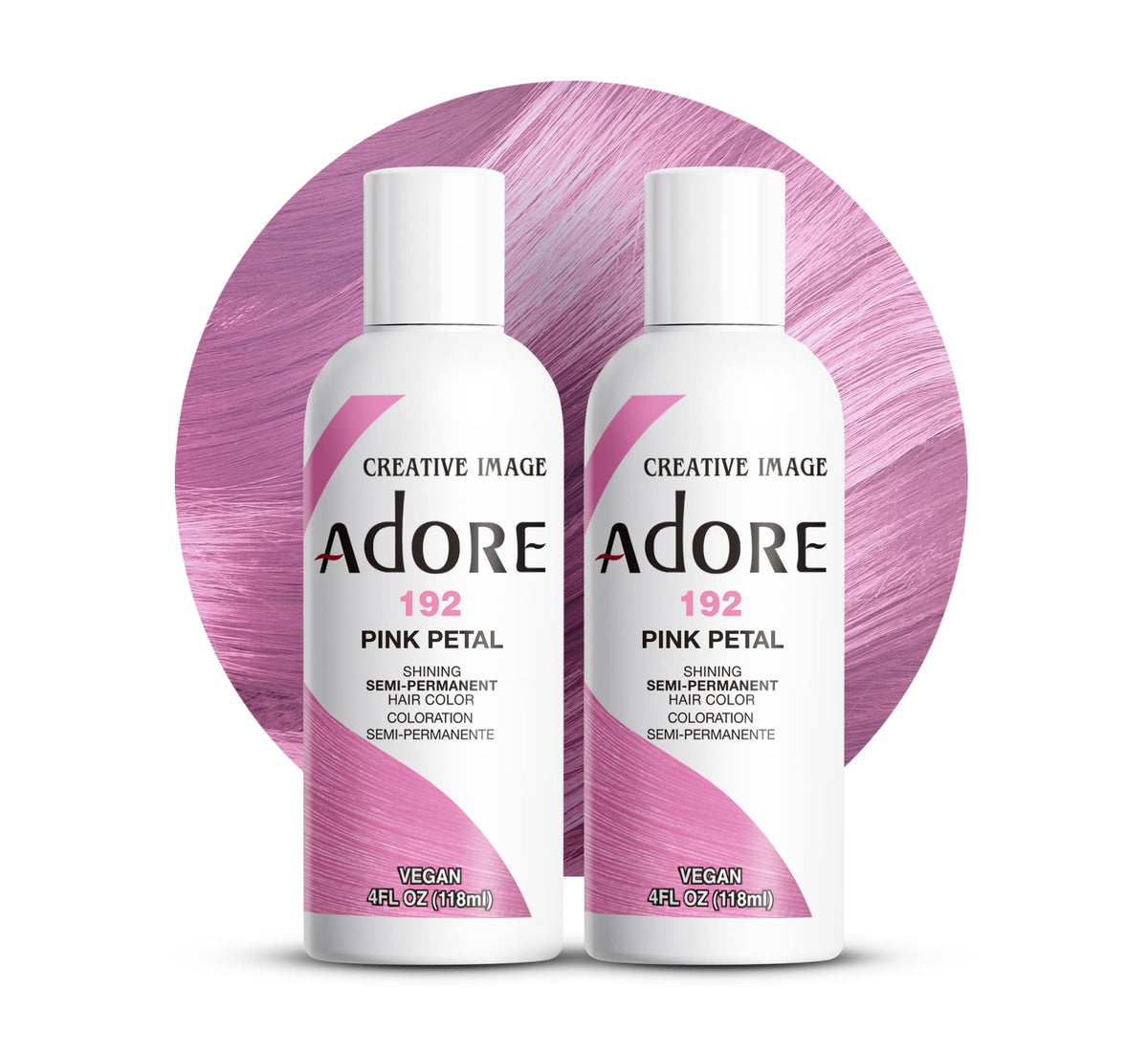 Adore Pink Petal semi-permanent bottle shows vibrant color and easy at-home use.