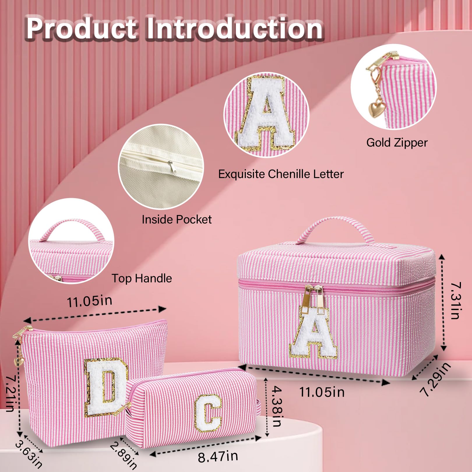 Adoryoung custom initial makeup pouch size comparison highlights portable travel companion.