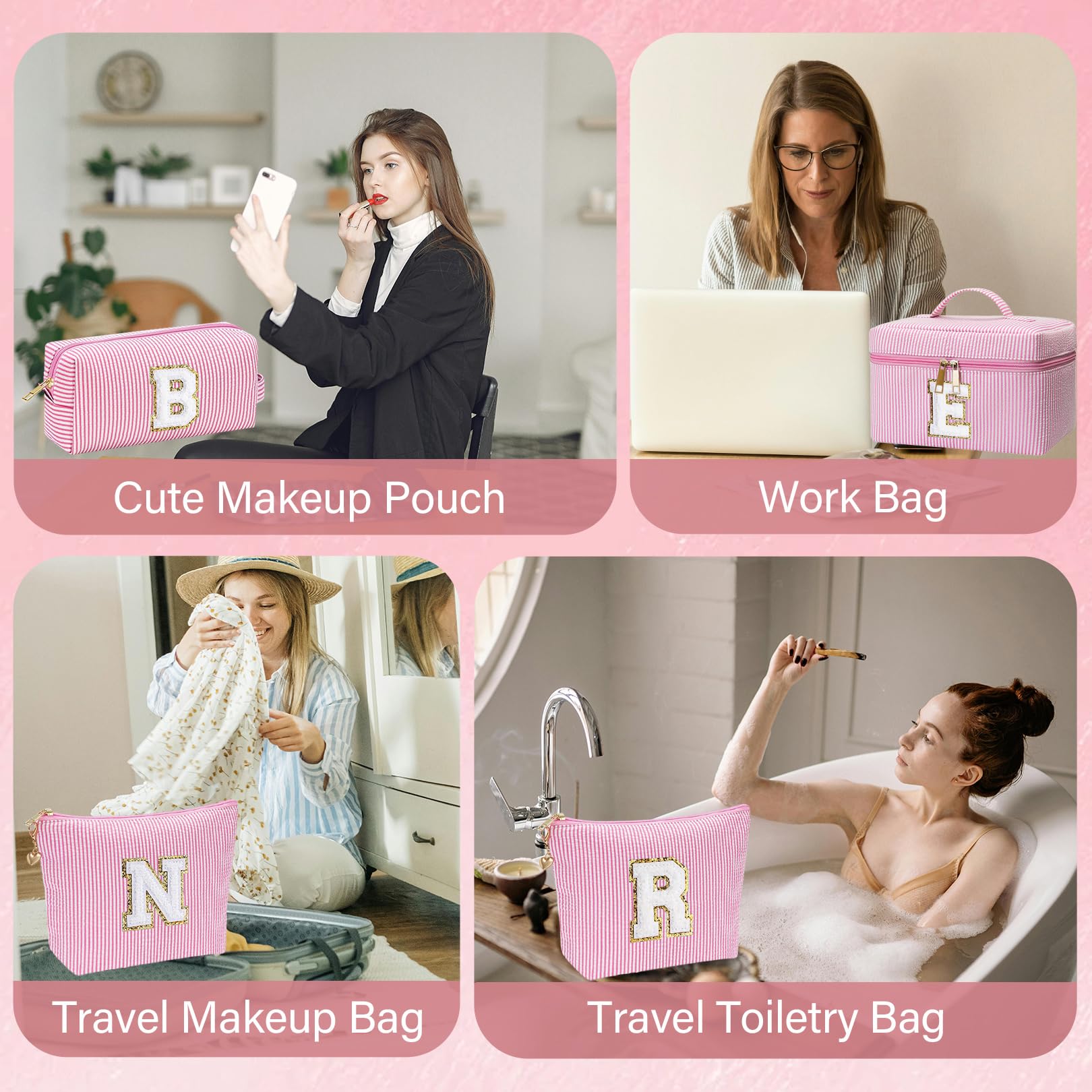 Adoryoung monogram makeup bag pink color showing playful feminine style