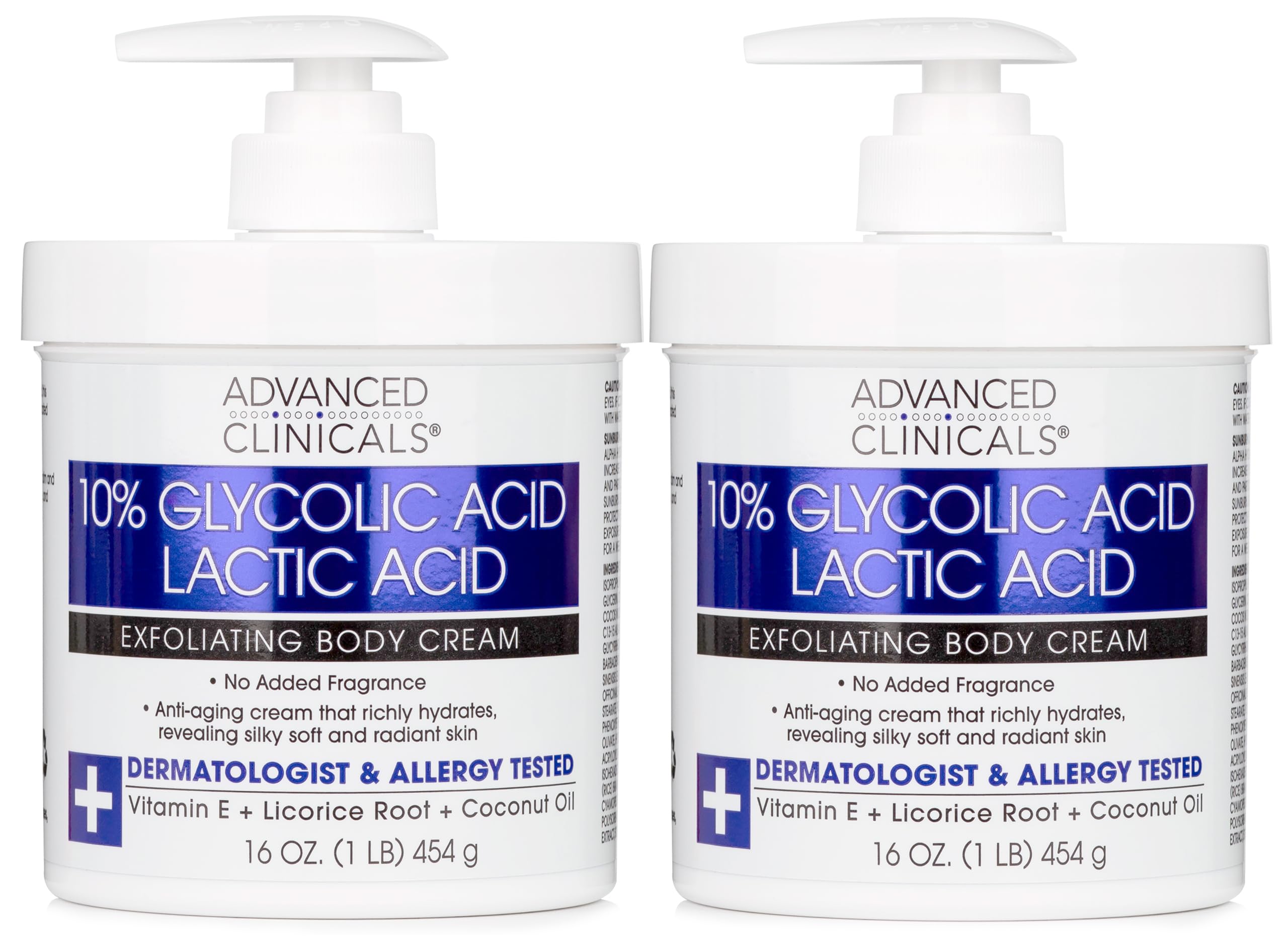 Advanced Clinicals 10% Glycolic Lotion bottle shown for smoother, more even skin.