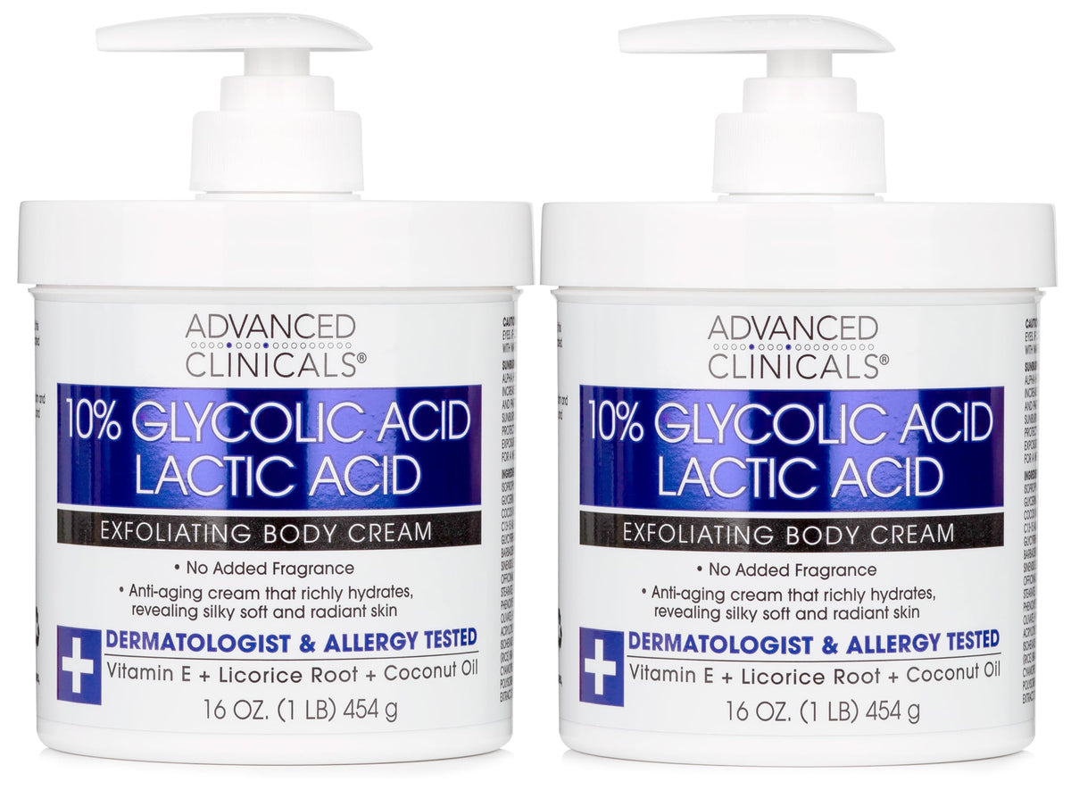 Advanced Clinicals 10% Glycolic Lotion bottle shown for smoother, more even skin.