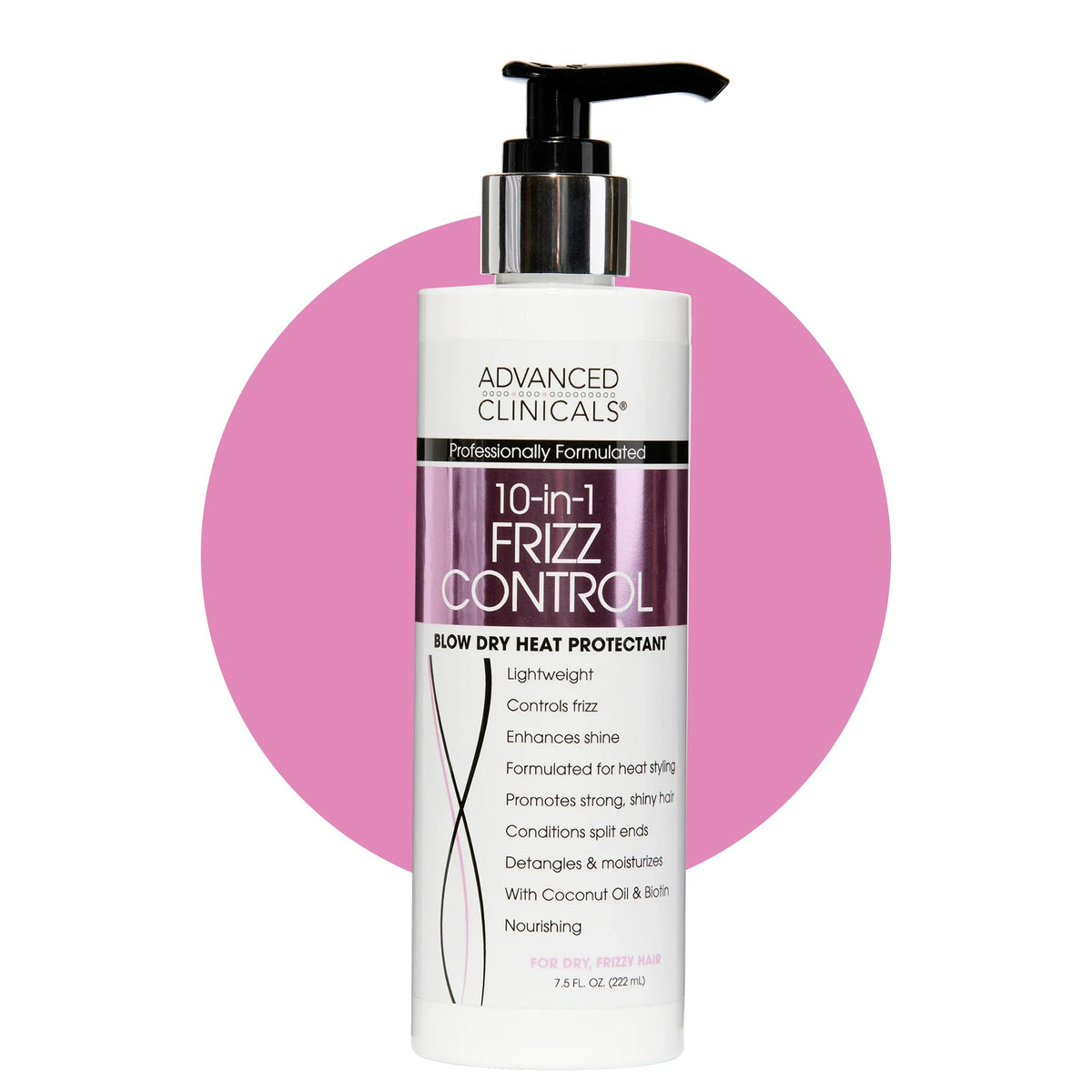 Advanced Clinicals 10-in-1 anti-frizz hair cream bottle reduces heat damage during styling