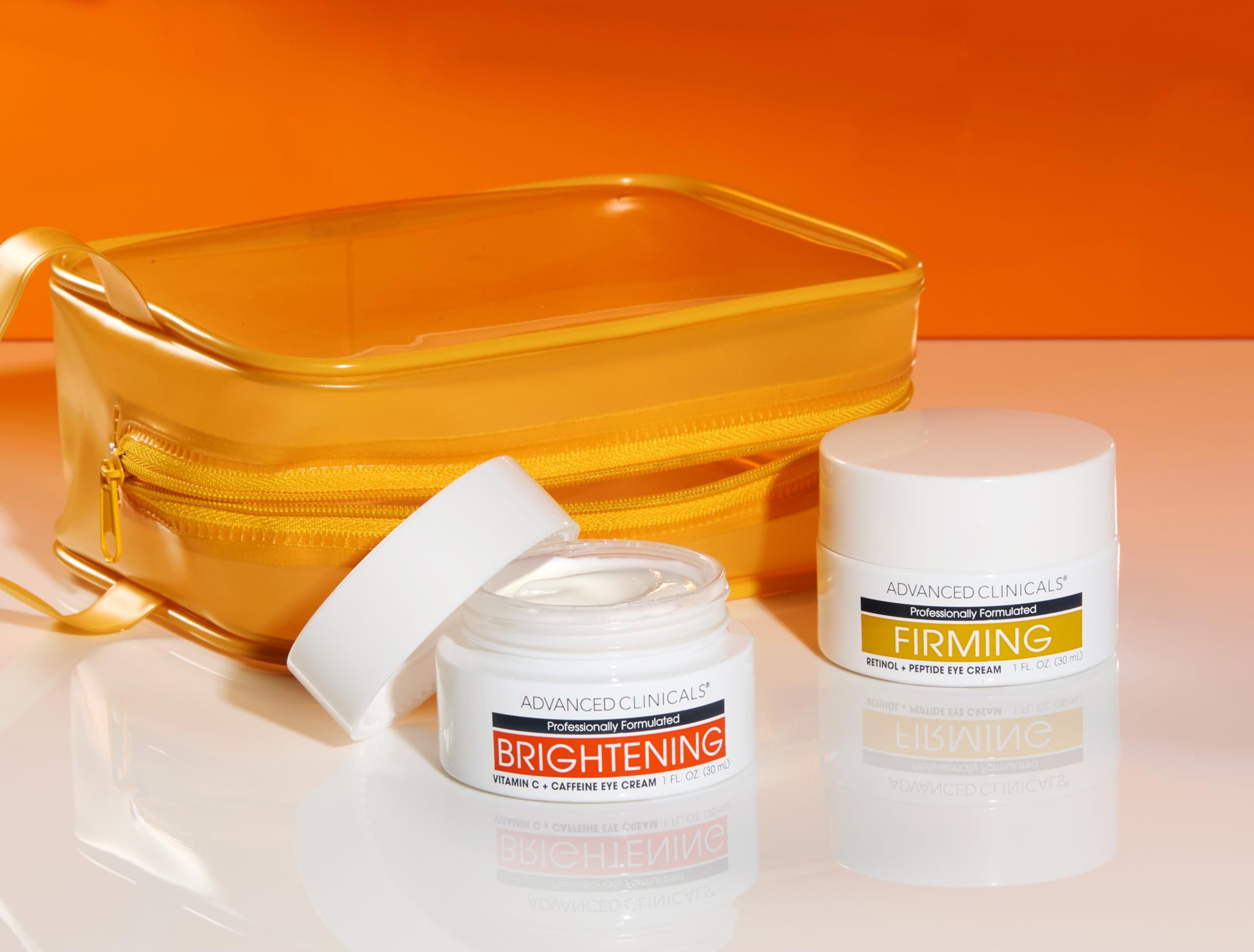 Advanced Clinicals 2pc set infographic ingredients highlights retinol and vitamin C actives.