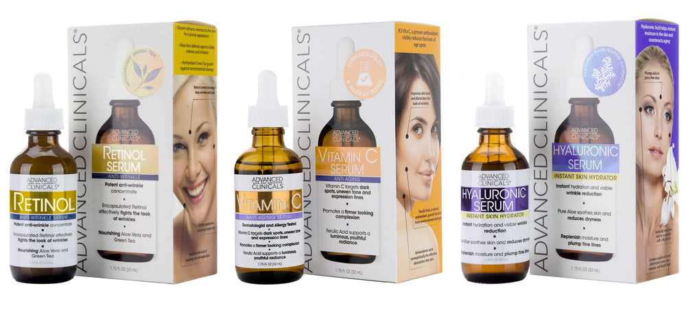 Advanced Clinicals 3pc set box showing packaging for a complete routine and hydration