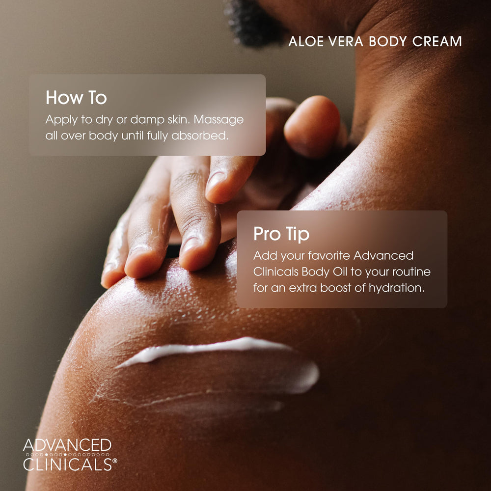 Hand applying Advanced Clinicals Aloe Vera Lotion on neck for daily hydration.