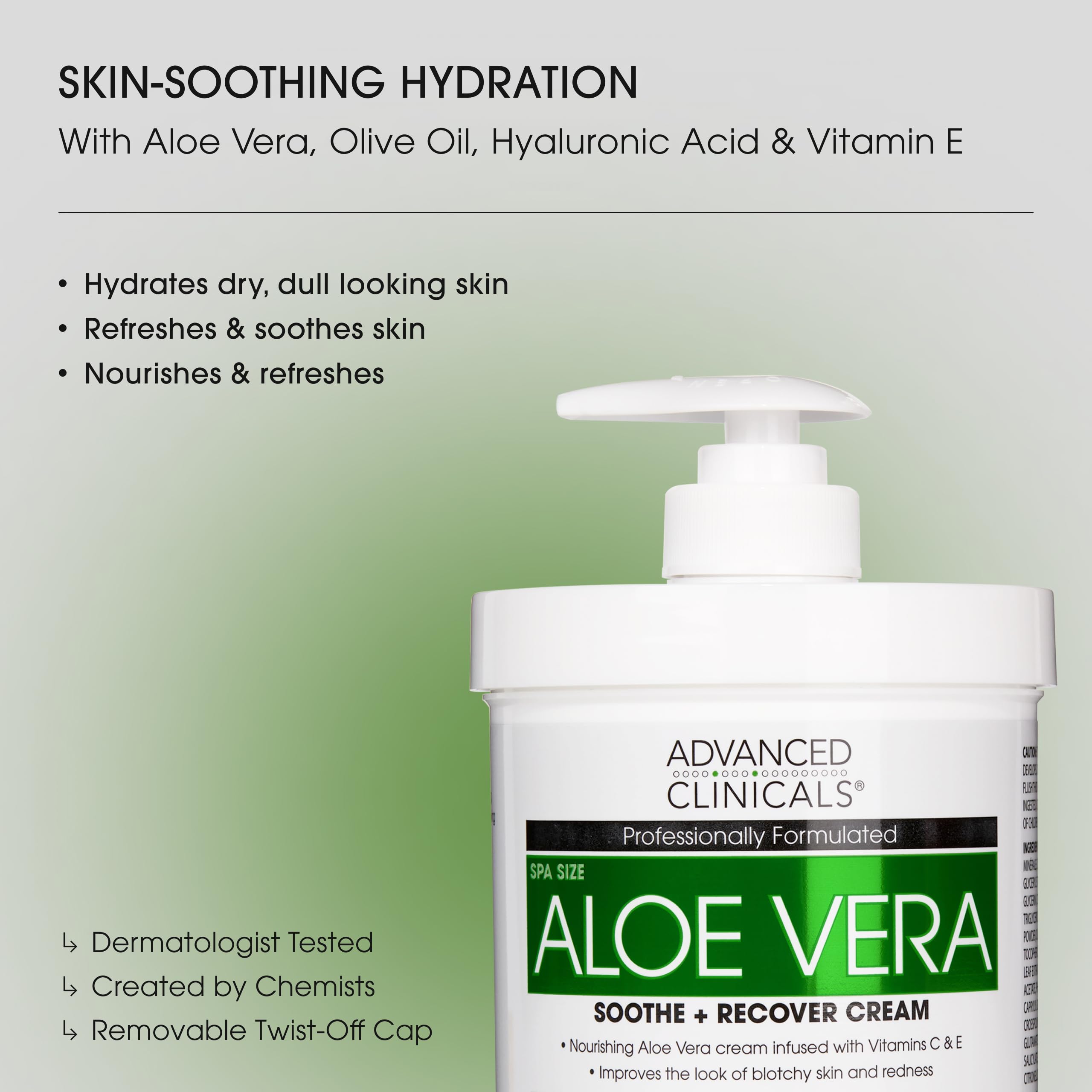 Advanced Clinicals Aloe Vera Lotion 16 oz pump bottle highlights easy daily use.