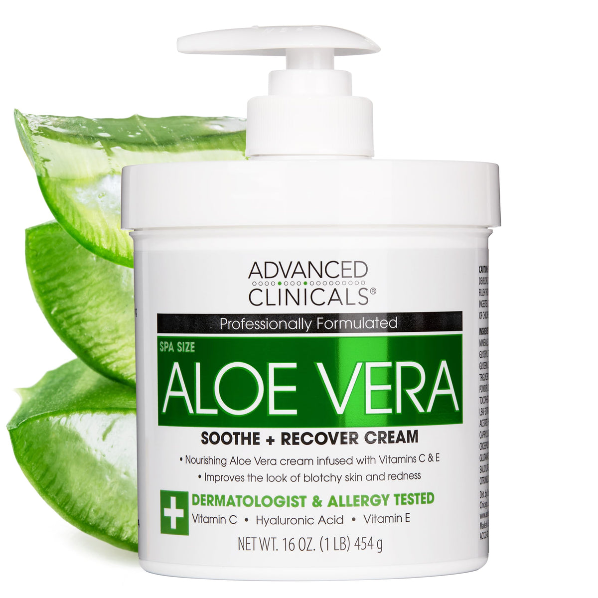 Advanced Clinicals Aloe Vera Lotion bottle highlights the hydrating formula for dry skin.