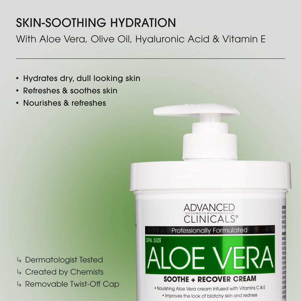 Advanced Clinicals Aloe Vera Lotion texture closeup shows a rich, non-greasy hydration.
