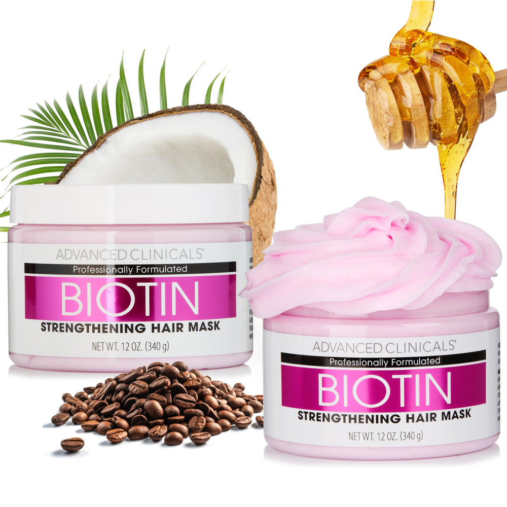 Advanced Clinicals Biotin Hair Mask bottle shows hydration for dry hair.