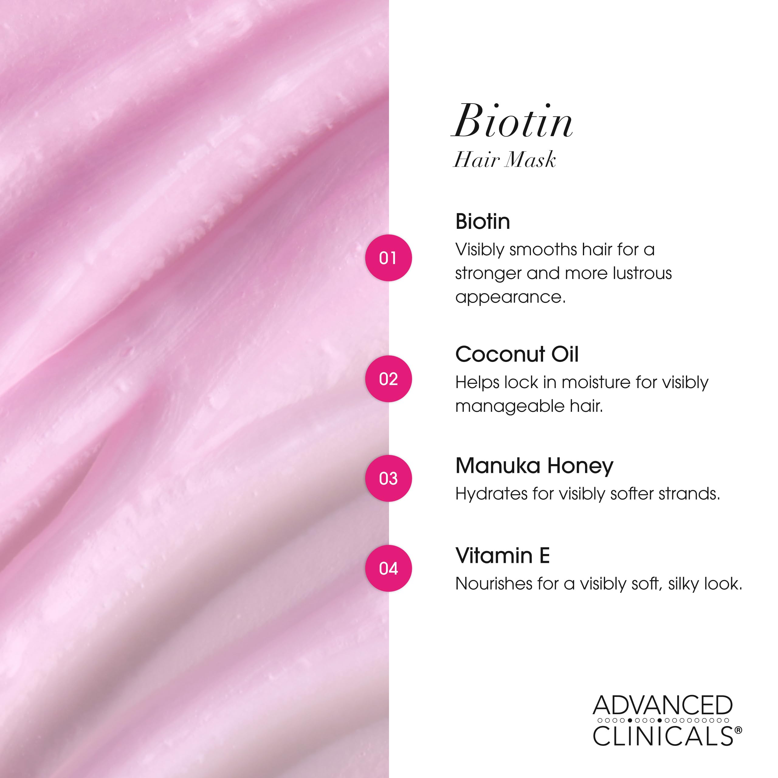 Application of Advanced Clinicals Biotin Hair Mask for 5-10 minute treatment on hair.