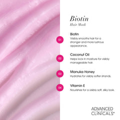 Application of Advanced Clinicals Biotin Hair Mask for 5-10 minute treatment on hair.
