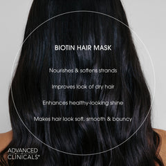 Advanced Clinicals Biotin Hair Mask ingredients—biotin, coconut oil, Manuka honey, vitamin E