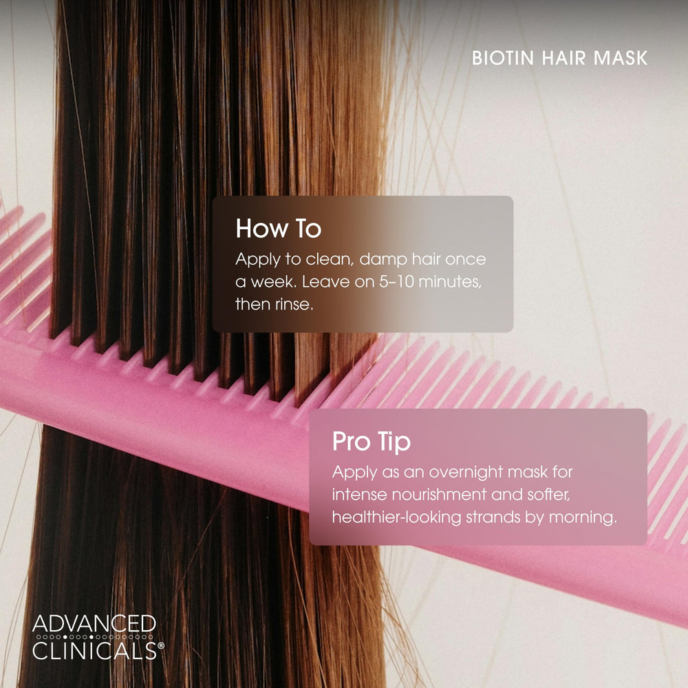 Advanced Clinicals Biotin Hair Mask model hair—showcase hydrated, silky strands