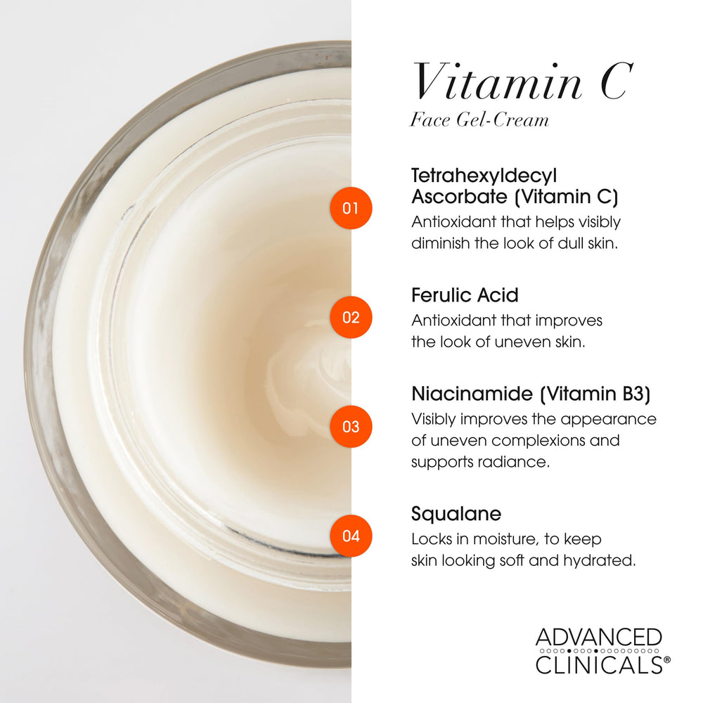 Swirl texture of Advanced Clinicals Vitamin C gel-cream illustrates lightweight moisture boost.