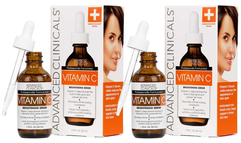 Advanced Clinicals Brightening Vitamin C Serum bottle front shows radiance-boosting skincare.