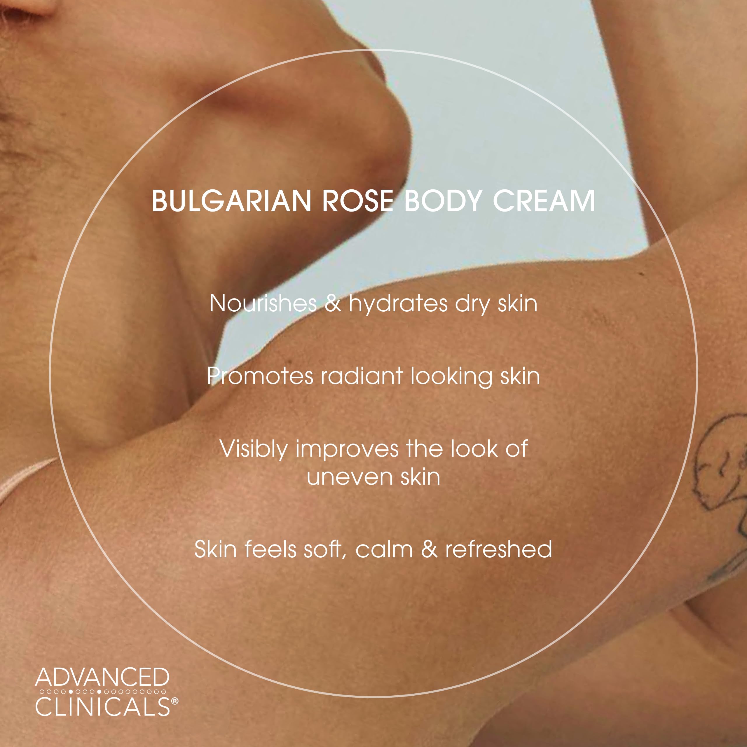 Advanced Clinicals Bulgarian Rose Lotion bottle with Aloe Vera and Vitamin C for radiant skin.