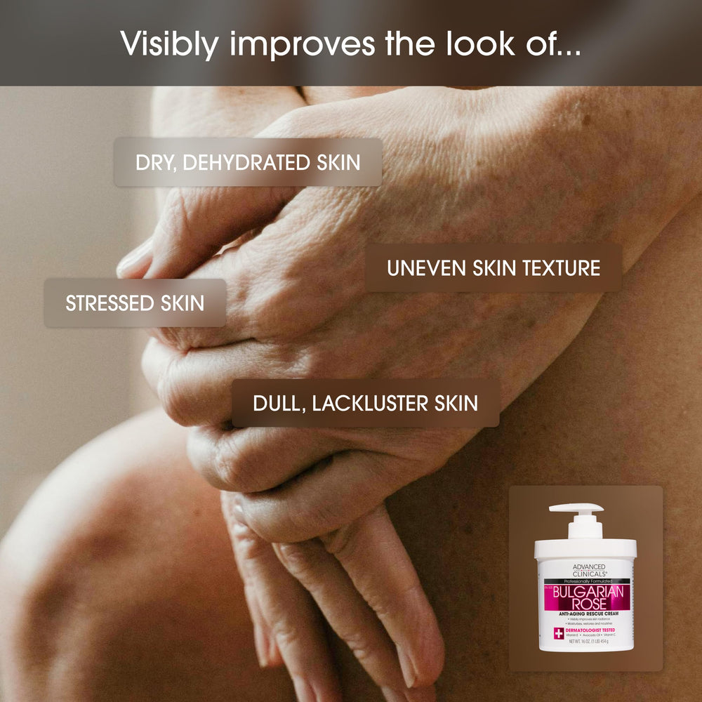 Advanced Clinicals Bulgarian Rose Lotion application on arm showing quick absorption.