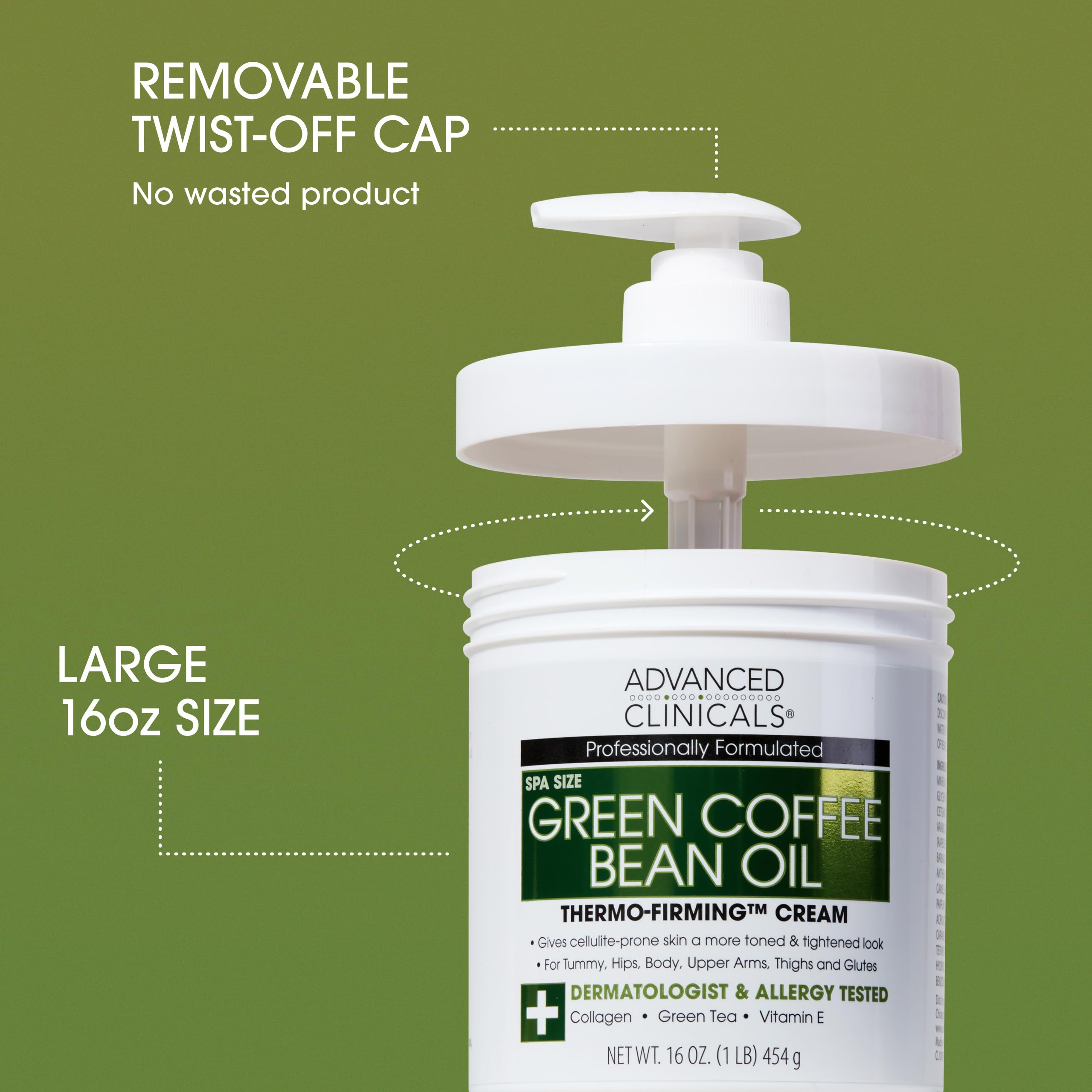 Caffeine and collagen ingredients in Advanced Clinicals body cream for moisture