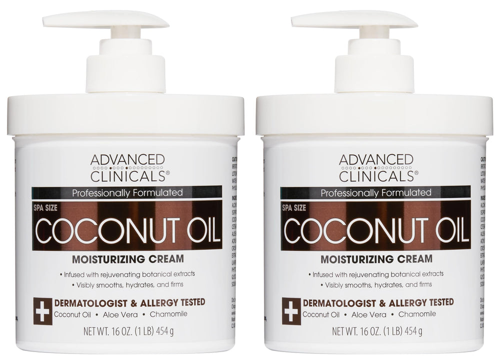 Advanced Clinicals Coconut Oil Body Cream bottle with pump for deep hydration.