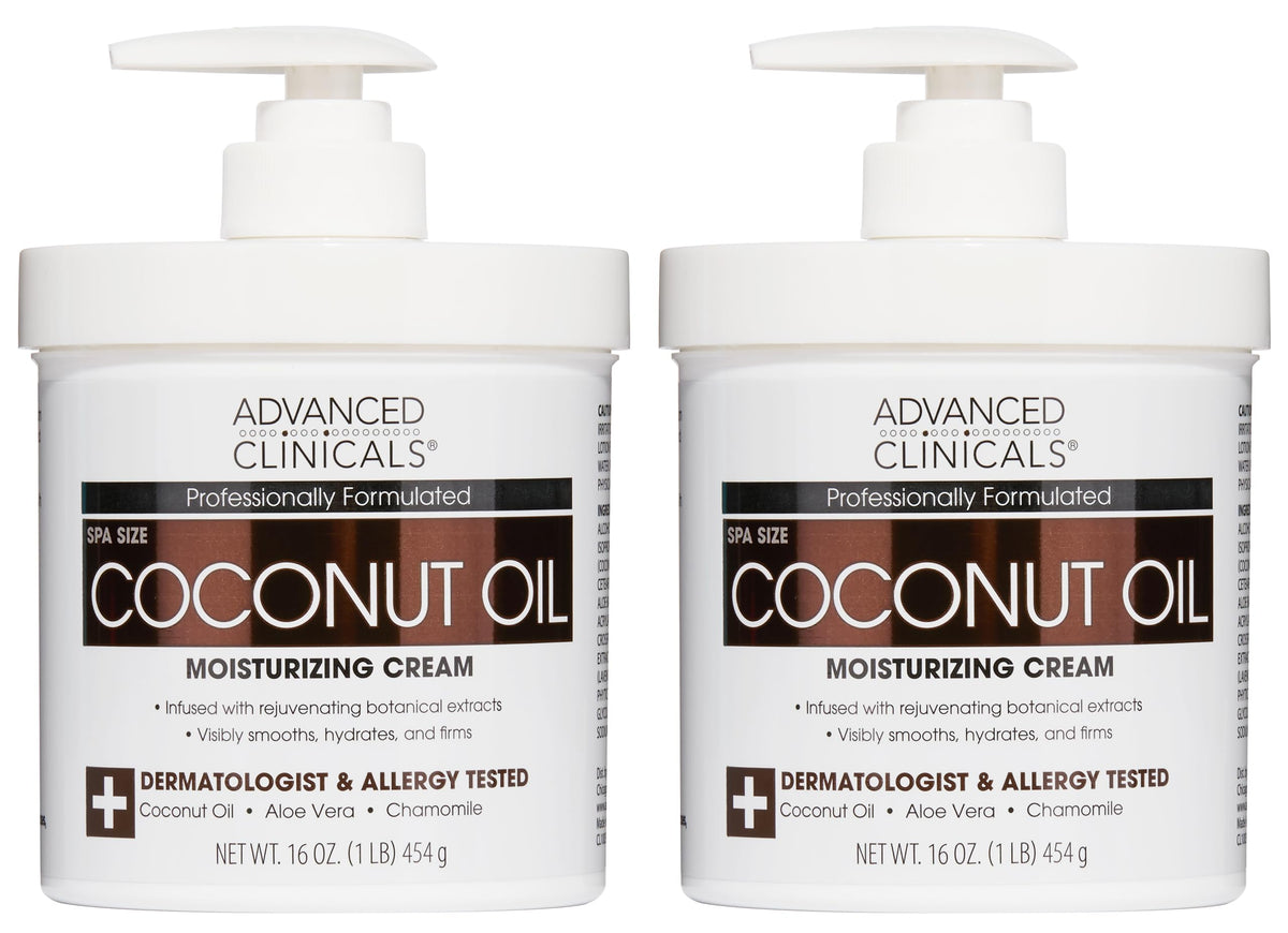 Advanced Clinicals Coconut Oil Body Cream bottle with pump for deep hydration.