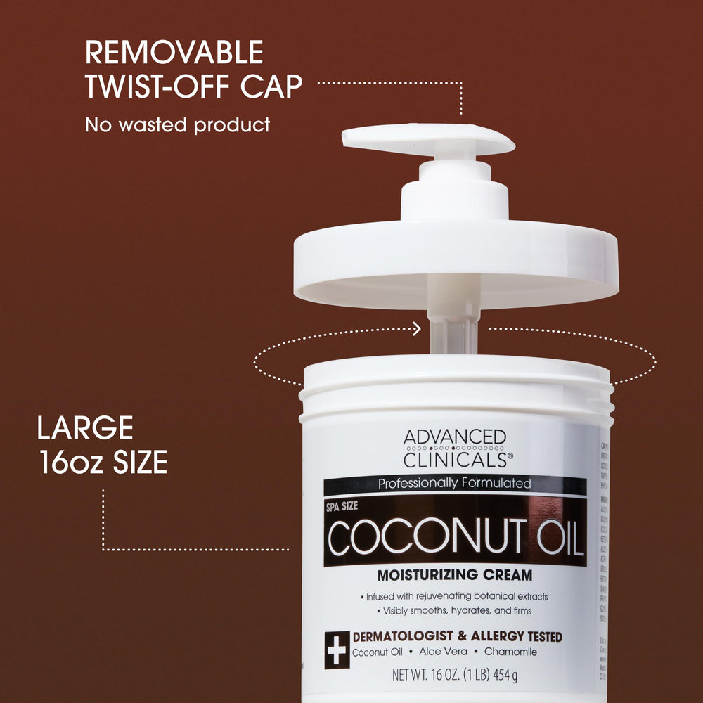 Hands applying Advanced Clinicals Coconut Oil Body Cream on the arm.