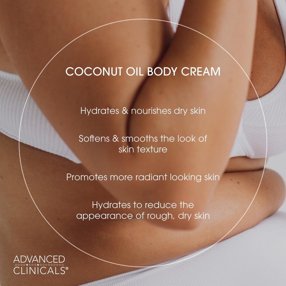 Jar perspective of Advanced Clinicals Coconut Oil Body Cream packaging.